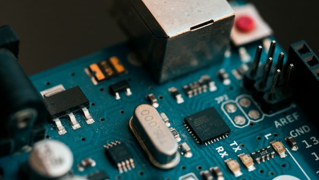 Close-up photograph of a microcontroller circuit board